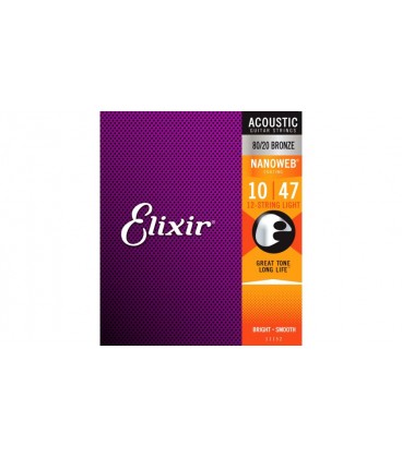 Elixir 11152 struny do 12-strunowej gitary akustycznej NANOWEB Bronze 10-47 LIGHT