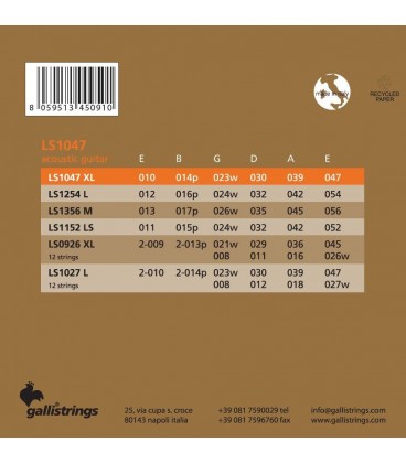 GALLI LS1047 STRUNY DO GITARY AKUSTYCZNEJ 10-47 PHOSPHORE BRONZE EXTRA LIGHT