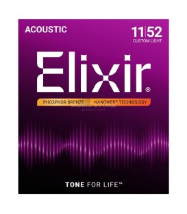 Elixir 16027 struny do gitary akustycznej NANOWEB Phosphor Bronze 11-52 CUSTOM LIGHT