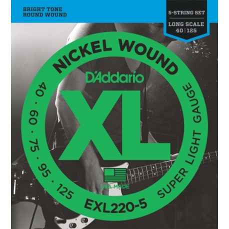 D'Addario EXL220-5 struny do gitary basowej 5-strunowej 40-125