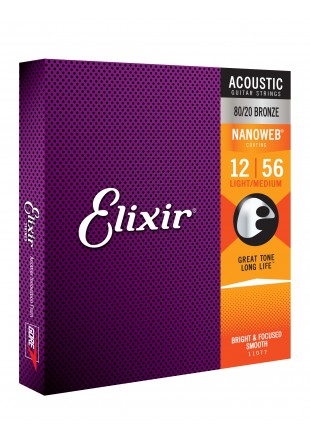 ELIXIR 11077 struny do gitary akustycznej NANOWEB Bronze 12-56 LIGHT/MEDIUM