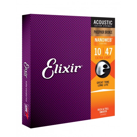 Elixir 16002 struny do gitary akustycznej NANOWEB Phosphor Bronze 10-47 EXTRA LIGHT